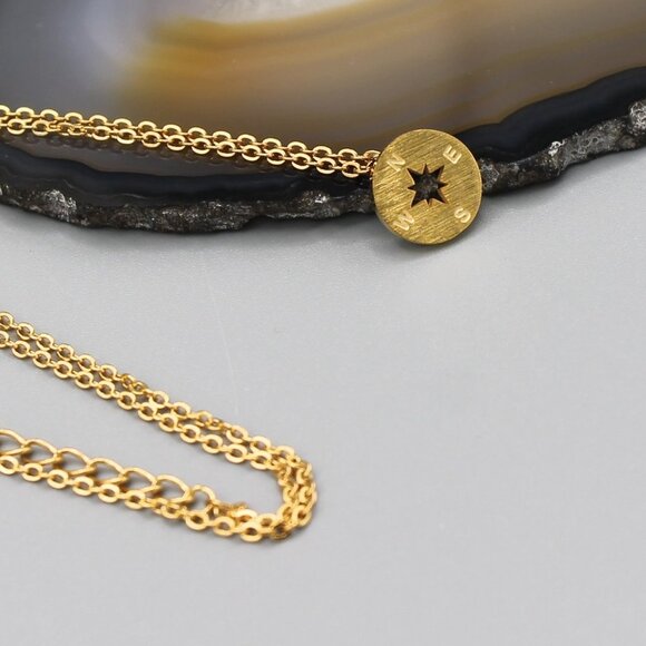 Jewelry necklace pendant with chain compass travel adventure gold tone fashion - Picture 3 of 8